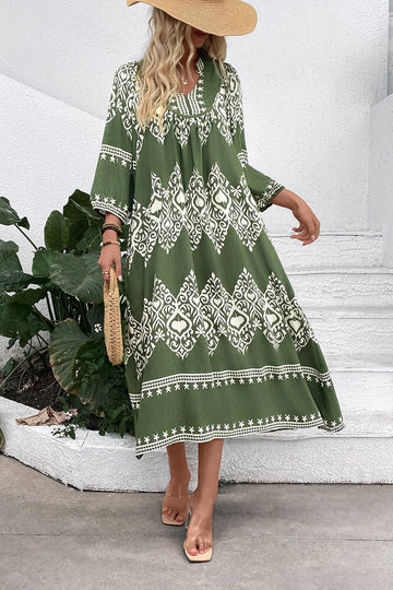 Casual Vert Robe D’été Imprimée De Ligne